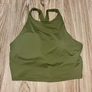 Athleta Conscious Crop Bikini Top High Neck Olive Green Swim Top L